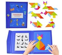Magnetic Tangram for Kids, Geometric Tangram Puzzles Book Shape, Suitable for 3 4 5 6 7 8 Years Old Kids Party Bag (Blue)