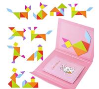 Magnetic Tangram for Kids, Geometric Tangram Puzzles Book Shape, Suitable for 3 4 5 6 7 8 Years Old Kids Party Bag (Pink)