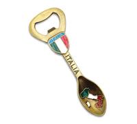 Magnetic Teaspoon Shaped Bottle Opener - Metal Corkscrew for Crown Caps with Italy Tricolour Design - Boot Written Flag - 12cm for Home Bar and Gift (GOLD)