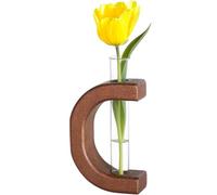 Magnetic Test Tube Flower Vase for Refrigerator, C-Shaped Carbonized Wood Holder with Glass Tube for Hydroponic Plants, Minimalist Fridge Magnet Decor (No Plant Included)