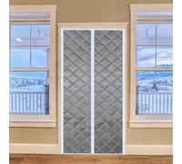 Magnetic Thermal Insulated Door Curtain, 195x195cm Windproof Cold-Resistant Door Curtains Thermal Folding Doors Internal Auto Closer, for Balcony Living Room Patio Door(Grey)