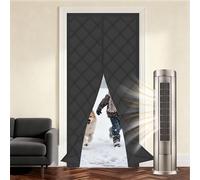 Magnetic Thermal Insulated Door Curtain Cotton Door Cover 80x200cm 100x230cm 170x220cm Thicker Layered Fabric Doorway Curtains for Living Room Patio Kitche(Black,130x210cm)