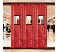 Magnetic Thermal Insulated Door Curtain, Door Cover Curtain with Visible Window, Winter PU Cotton Sound Proof Curtains for Doorway Weatherproof Thermal(Wine Red,29.5" W x 87.7" L)