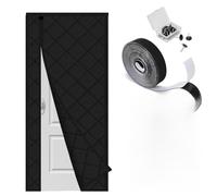 Magnetic Thermal Insulated Door Curtain, Side Opening Reversible Winter Door Cover for French & Sliding Doors, Draft Stopper Soundproof Energy Saving, fits 60-150cm W × 180-240cm L(Black,140X190cm)