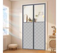 Magnetic Thermal Insulated Door Curtain Thick Quilted Oxford Fabric with Clear Keeps Cold Drafts Out Hands Free Automatic Closure Gray 90x220cm