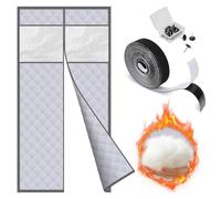 Magnetic Thermal Insulated Door Curtain, Winter Draft Stopper Fits 60-150cm W × 180-240cm L Front Door, Energy Saving Quilted Doorway Cover with Hands-Free Magnetic Closure(Gray,110X190cm)
