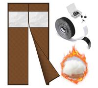 Magnetic Thermal Insulated Door Curtain, Winter Draft Stopper Fits 60-150cm W × 180-240cm L Front Door, Energy Saving Quilted Doorway Cover with Hands-Free Magnetic Closure(Brown,70X225cm)