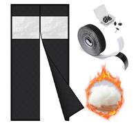 Magnetic Thermal Insulated Door Curtain, Winter Draft Stopper Fits 60-150cm W × 180-240cm L Front Door, Energy Saving Quilted Doorway Cover with Hands-Free Magnetic Closure(Black,150X240cm)