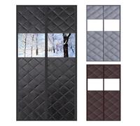 Magnetic Thermal Insulated Door Curtain with Clear Visible Windows, Windproof, for Cold, Oxford Cloth Insulation Thermal Cover for Winter Doorway Living Room Bedroom(Gray,230 cm x 250 cm)