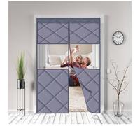 Magnetic Thermal Insulated Door Curtain with Visible Windows W155xH215cm Winter Upgraded Oxford Cloth Filled with Thicken Cotton Door Windproof Insulation Screen-Grey