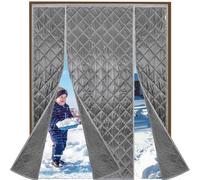 Magnetic Thermal Insulated Sliding Door Curtain for Winter 160x250cm Grey Double Layer with Strong Magnets & Magic Tape Pet Kid Friendly Walk Through Design