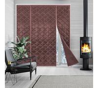 Magnetic Thermal Insulated Sliding Door Curtain Winter Double Layer with Strong Magnets & Full Frame Magic Tape Pet Kid Friendly 210x190cm Brown
