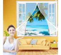 Magnetic Thermal Insulated Window Curtain 138 x 196 cm(54 x 77inch), Heavy Duty Anti Mosquito Mesh Fly Curtain Nets, Easy to Install for Window, Window Transparent Fly Screen, White