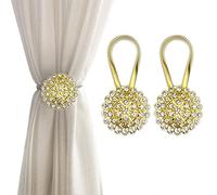 Magnetic Tiebacks for Curtains, 2 Pack Sparkling Crystal Flower Curtain Tiebacks Curtain Buckle Clips with High-Elastic Spring Wire for Home Office Decoration (Yellow & White)