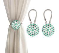Magnetic Tiebacks for Curtains, 2 Pack Sparkling Crystal Flower Curtain Tiebacks Curtain Buckle Clips with High-Elastic Spring Wire for Home Office Decoration (Green)