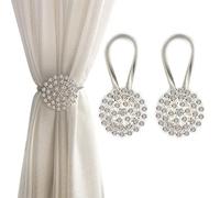 Magnetic Tiebacks for Curtains, 2 Pack Sparkling Crystal Flower Curtain Tiebacks Curtain Buckle Clips with High-Elastic Spring Wire for Home Office Decoration (Colorful)