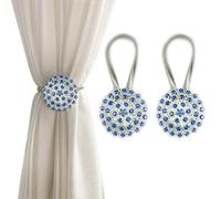 Magnetic Tiebacks for Curtains, 2 Pack Sparkling Crystal Flower Curtain Tiebacks Curtain Buckle Clips with High-Elastic Spring Wire for Home Office Decoration (Royal Blue)