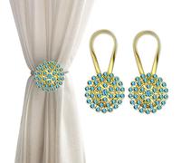 Magnetic Tiebacks for Curtains, 2 Pack Sparkling Crystal Flower Curtain Tiebacks Curtain Buckle Clips with High-Elastic Spring Wire for Home Office Decoration (Yellow & Peacock Blue)