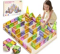 Magnetic Tiles Building Blocks Set: 60 Pcs with Big Playboard Storage Tin