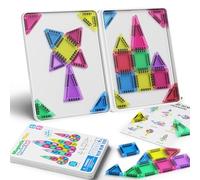 Magnetic Tiles Construction Set 42pcs Travel Toys for Kids Portable Travel MINI Magnetic Tiles Toy Magnet Toys On-The-Go Fun STEM Travel Set Montessori Toy Gift for 3+ Years Toddlers
