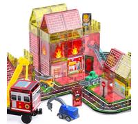Magnetic Tiles for Kids - Magnetic Road Tiles & Fire Station Construction Toy, Magnetic Building Blocks with a Telescopic Crane, Roads & Cars, For 3+ Year Olds Boys and Girls Gift
