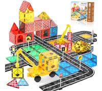 Magnetic Tiles Road Set with Extendable Magnetic Crane for Kids - STEM Educational City Construction Toys for 3 4 5 6 7 8+ Year Old Boys and Girls, Creative Building Toys, Ideal Birthday Idea