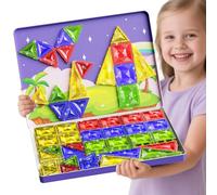 Magnetic Tiles STEM Toy for Kids: 60pcs 5cm Travel Building Kit & Tin Base