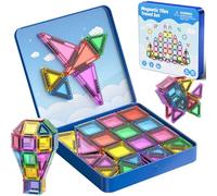 Magnetic Tiles Travel Building Set: 60PC with Iron Case for Kids 3+
