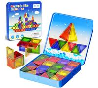 Magnetic Tiles Travel Set for Kids: 60pcs Classic Tin Case Building Fun