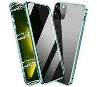 Magnetic Titanium Privacy Case for iPhone 17 Pro, Anti Peep Magnetic Adsorption Double Sided Tempered Glass Full Body Case Privacy Screen Protector Metal Frame iPhone 17 Pro Phone Cover Green