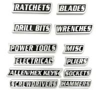 Magnetic Tool Box Labels,12 Pack of 3D Printed silver Magnetic Toolbox Drawer of Custom Premium Tags Magnetics Toolbox Labels for Reusable Tags Steel Toolboxes Tool Organization, for Mechanics, Diyers