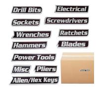 Magnetic Tool Box Labels - 12 Pieces Magnetic Holder Tags | Metal Drawer Labels | Organization System for Tools, Easy Identification Solution for Garage Business Classroom Workshop Office College