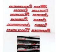 Magnetic Tool Box Labels, 3D Raised Toolbox Organizer Labels with Strong Magnets, Tool Chest Drawer Labels for Wrenches, Sockets, Screwdrivers, Garage Tool Organizer (Gray Background with red Text)