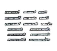 Magnetic Tool Box Labels Set - 12 Pack Reusable 3D Printed Labels for Organizing Steel Toolbox Trolley Crates
