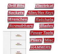 Magnetic Tool Labels - 12 3D Printed Tool Drawer Labels, Universal Magnetic Labels, Easy Read Color Coded Labels for