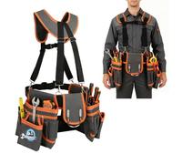 Magnetic Tool Pouch with Suspenders,Tool Belt, Professional Tool Belts for Men, 32''-66'' Adjustable Utility Belt Tools Organizer Work Bags for Electrician Carpenter Framers