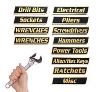 Magnetic Toolbox Labels | 12 Piece Strong Magnetic 3D Printed | Easy To Read Printed Labels Magnet | For Garage, Cabinet Drawers, Workshop, Household, Mechanic Identification