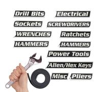 Magnetic Toolbox Labels, 3D Printed Drawer Tags | 12 Piece Universal Adhesive Set 0.10kg | Easy to Read Printing Provides Quick Identification for Garage Workshop Tool Chests
