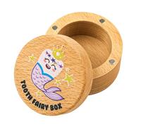 Magnetic Tooth Fairy Box for Boys Girls, Wooden Tooth Keepsake Box for Lost Teeth Cute Tooth Holder Baby First Tooth Storage Box Birthday Souvenir Gift (Mermaid)