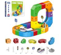 Magnetic Train Set, Flexible Monorail Race Track with 3D Layouts, Motorized Car, DIY Electric Building Kit Toy for Kids Ages 4-8 - Premium Edition