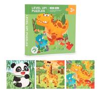 Magnetic Travel Puzzle Book for Kids, Animal World Theme Foldable Board with 9/16/25-Piece Puzzles, Educational Toys for Car Airplane Ride