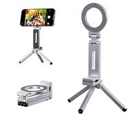 Magnetic Tripod for iPhone, Hosann Century Aluminium Stand with 360° Adjustable Magic Clip & 1/4" Screw, for Foldable & Stable Use, Adapted for iPhone 16 15 14 13 12 Series & MagSafes