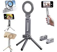 Magnetic Tripod for iPhone, Phone Tripod Aluminium Mini Magsafe Stand for iPhone 16/15/14/13/12 Plus Pro Max Series, 360° Adjustable Magic Clip Folding Phone Holder