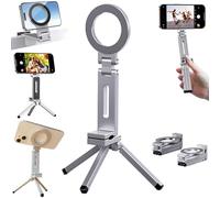 Magnetic Tripod for iPhone, Phone Tripod Aluminium Mini Magsafe Stand for iPhone 16/15/14/13/12 Plus Pro Max Series, 360° Adjustable Magic Clip Folding Phone Holder