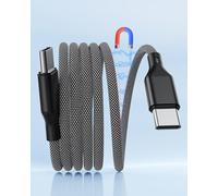 Magnetic USB C to USB C Cable 3.3ft / 1m, 60W Fast Charging Coiled Type C Cables, Organised Anti-Tangle Flat Braided Data Sync Charging Cable For iPhone 16/15, Samsung Galaxy, Black