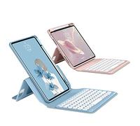 Magnetic Vertical iPad 9th 8th 7th Generation10.2 Air 3rd Gen Pro 10.5 inch Keyboard Case Color Round Key Movable Clear Back Cover with Pencil Holder, Purple Gray