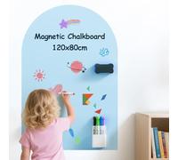 Magnetic Wall Decal, 120 x 80cm Reusable Arched Blue Magnetic Wall Sticker, Peel & Stick Magnetic Chalkboard for Wall with 5 Chalk Sticks, Chalk Holder & Board Eraser, for School Playroom