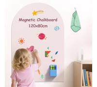 Magnetic Wall Decal, 120 x 80cm Reusable Arched Pink Magnetic Wall Sticker, Peel & Stick Magnetic Chalkboard for Wall with 6 Chalk Sticks, Chalk Holder, Clip & Cleaning Rag, for School Playroom