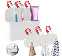 Magnetic Wall-Mounted Toothbrush Holder with Magnetic Hooks for Cruise ，Cruise Ship Essentials 2025- No Drilling Needed for Royal Caribbean & Alaska Cruise Ships, Caribbean Royal Must-Haves（White）