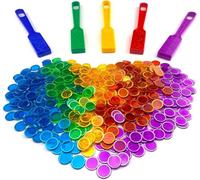 Magnetic Wand and Chips Set - Magnet Wands & Transparent Multicolored Plastic Bingo Chips with Metal Rings - School Science STEM Kit Learning Accessories Elderly Family Game Night Tokens (5 Sets)